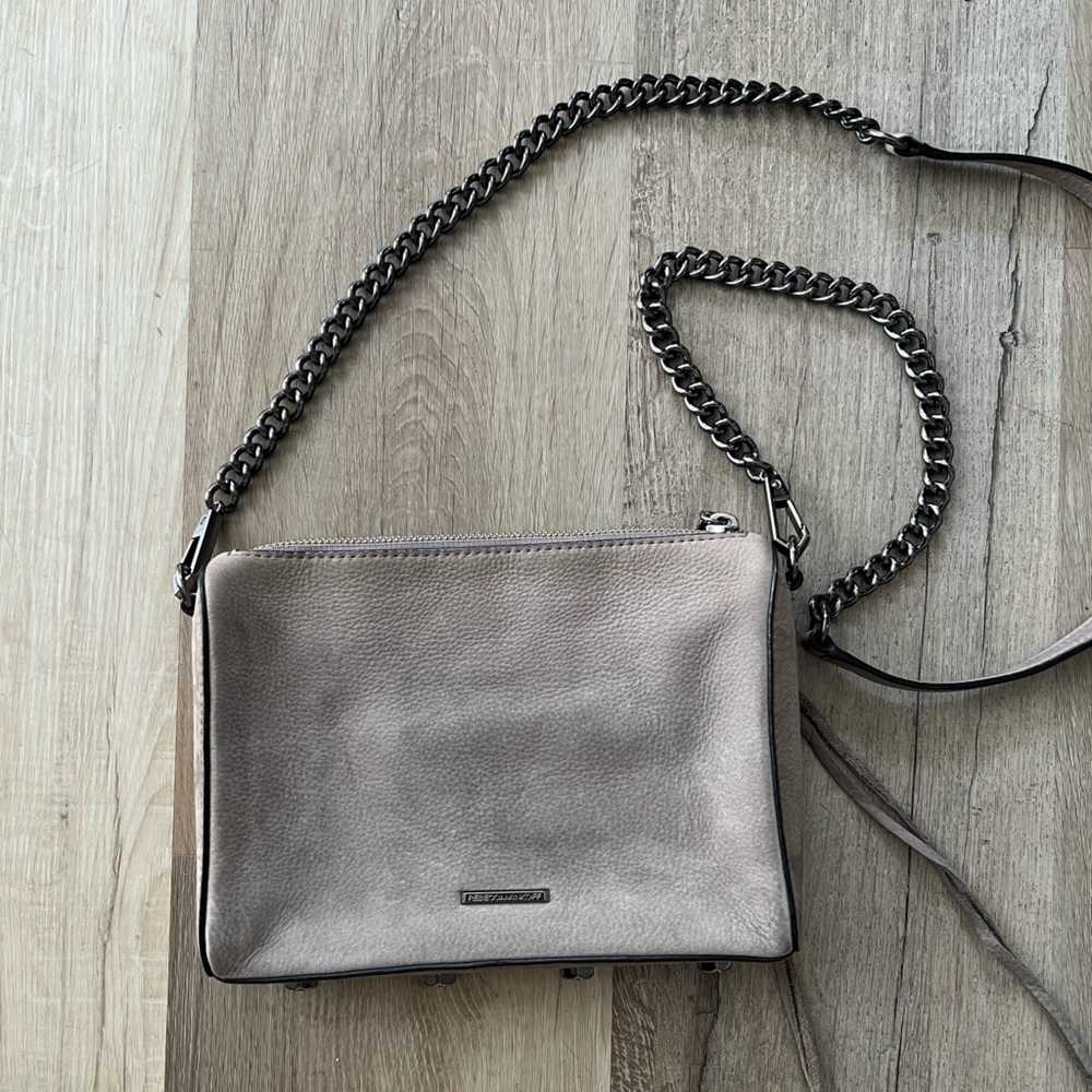 Rebecca Minkoff Taupe Leather Crossbody Bag with Gunmetal Chain - Picture 5 of 9